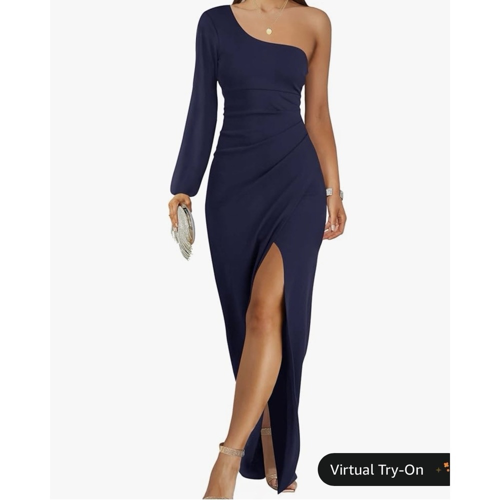 ZESICA Women's Sexy‎ One Shoulder Long Sleeve Cocktail Dress Dark Blue Sz L Tall